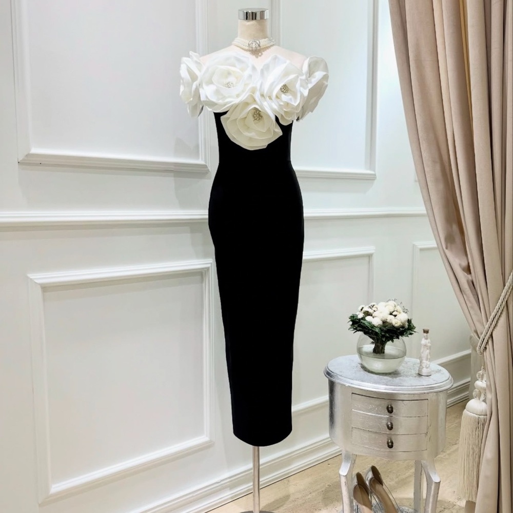 Elegant Black and White Floral Dress